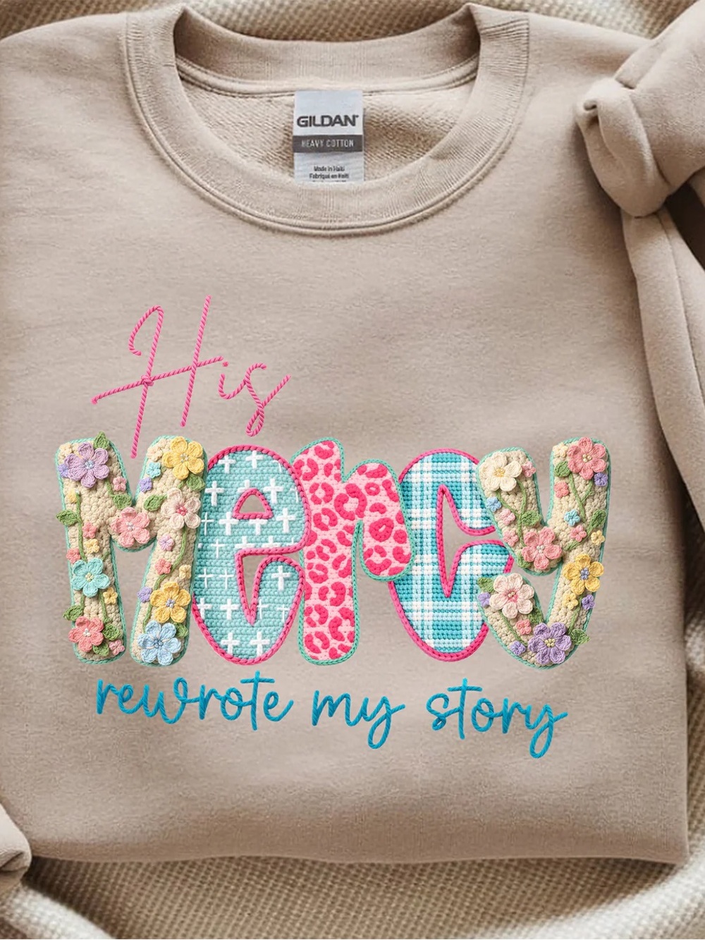 Beige 'His Mercy Rewrote My Story' Graphic Tshirt